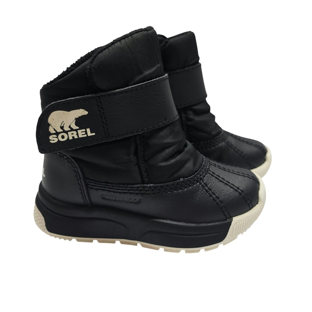 Sorel Whitney II Strap Snow Boots Kids 6 Black Waterproof Faux Fur NV5235-010